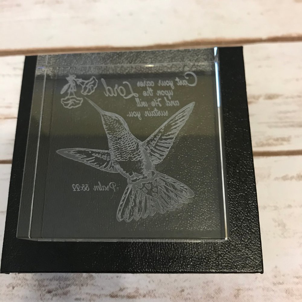 Inspirational Glass Etched Hummingbird with Psalm
